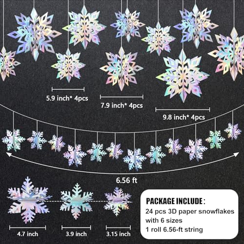 24PCS Hanging Snowflake Decorations Winter Wonderland Party Supplies - Image 3