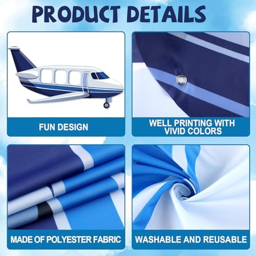 Airplane Shaped Photo Prop Selfie Frame Airplane Birthday Decoration Large Fabric Aircraft Backdrop Banner 98x53in Plane Themed Photo Booth Prop Background for Kids Baby Shower Birthday Party Supplies - Image 3
