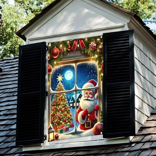 BlissYard Christmas Window Banner Santa Pine Tree 41x30 Inch Polyester - Image 5