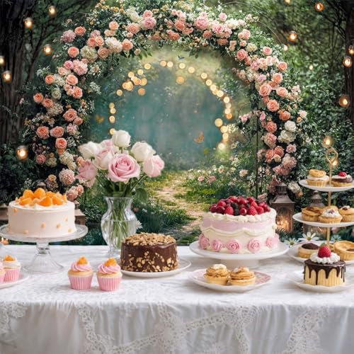 15x10ft Enchanted Forest Wedding Photography Backdrop Wonderland Roses Fairy Tale Backdrop Pink Flower Birthday Newborn Baby Shower Wedding Bridal Party Banner Photo Booth Props Anniversary Background - Image 5
