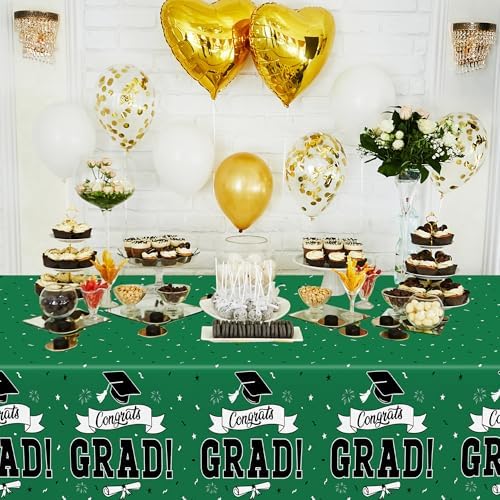 2Pcs Graduation Tablecloth, 108" X 54" Green Graduation Table Decorations 2026, Rectangle Tablecovers for Class 2026 Congrats Grad, Disposable Plastic Tablecover for Grad Decor Party Supplies for Kids - Image 4