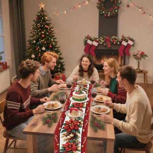 Winter Table Runner, Seasonal Christmas Kitchen Table Decoration, Suitable for WinterChristmas Family Gathering Indoor 13x72 inches (13x72 inches, Three Christmas Trees) - Image 2