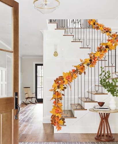 DearHouse Fall Maple Leaves, 6ft Artificial Autumn Foliage Thanksgiving Decor for Home, Wedding, Fireplace, Party, Christmas (Yellow&Brown) - Image 3