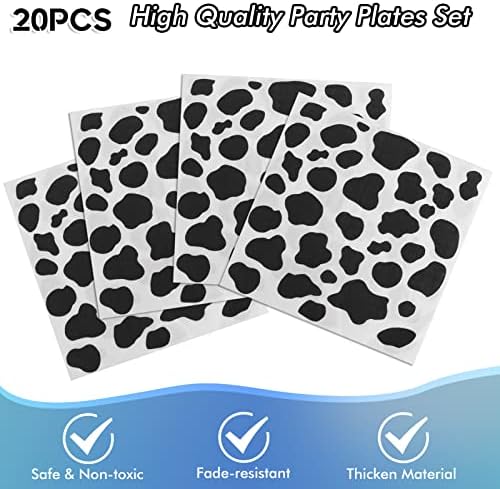Cow Birthday Party Supplies - Farm Cow Print Birthday Party Tableware Includes 20 Party Plates, 20 Napkins and 1 Tablecloth Perfect for Cow Farm Theme Birthday Parties Decorations - Image 4