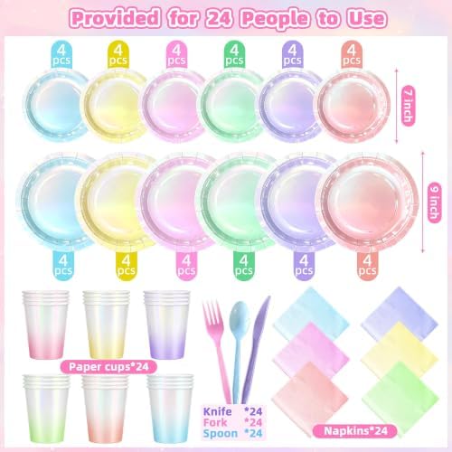 Iridescent Pastel Holographic Party Supplies, Serve 24 - Image 3