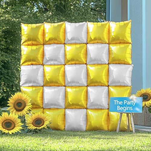 NISOCY 25PCS Yellow White Square Foil Balloons Wall Backdrop - Image 6
