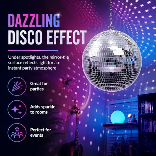 Youdepot 12-Inch Large Hanging Mirror Ball for Disco Party Decor - Image 4