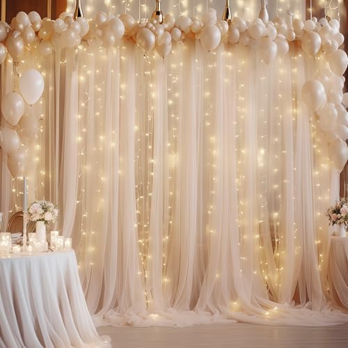 10×10ft Champagne Tulle Backdrop Curtain with Lights String for Parites, Sheer Photo Curtain Backdrop Drapes for Wedding Party Photography Backgrounds - Image 6