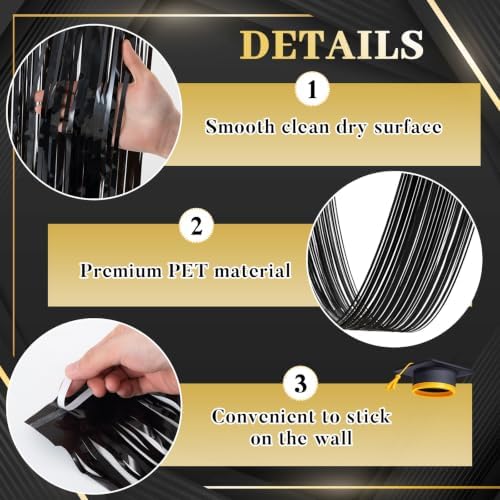 Breling 8 Pcs Black Ceiling Fringe Curtains, Metallic Foil Drapes, 15 ft - Image 4