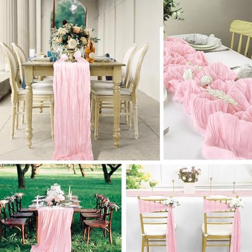 6 Pack Light Pink Cheesecloth Table Runner 20 x 120 inch Gauze Table Runners 10 FT Long,Semi Sheer Boho Cheese Cloth Fabric Table Runner Bulk for Wedding,Party,Baby Shower,Bridal Shower Decoration - Image 5
