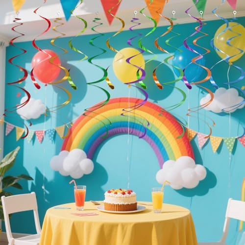 Colorful Ceiling Swirl Foil Decorations Hanging Plastic Streamer Themed Swirl Party Decoration for Wedding Thanksgiving Day Graduation Celebration, Pack of 28 (Rainbow) - Image 4