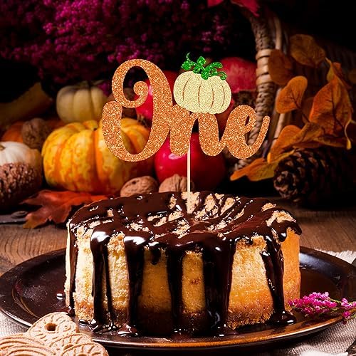 1Pc Pumpkin One Cake Topper Orange Glitter Fall 1st Pumpkin Birthday Cake Topper Decorations Baby Shower Party Decorations for Autumn Themed Kids First Birthday Thanksgiving Party Supplies - Image 7