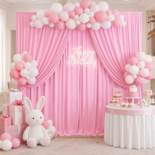 40ft x 10ft Wrinkle Free Baby Pink Backdrop Curtains for Parties, 8 Panels 5x10ft Silky Polyester Photo Backdrop Drapes for Birthday Wedding Party Photography Background Decoration - Image 6