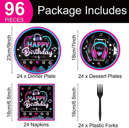 96 Pcs Music Party Supplies Tableware Set for Girls, Music Theme Birthday Party Plates Napkins Forks Packs Decorations for Birthday Baby Shower Celebration, 24 Guests - Image 2