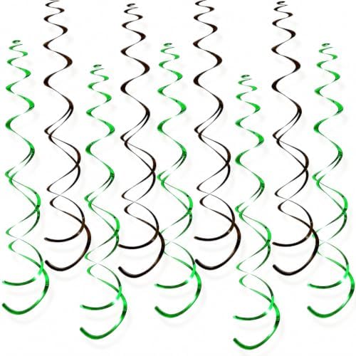 32 PCS Green Black Hanging Swirl Decorations, Sparkle Ceiling Swirls with Plastic Streamers for Graduation, Birthday, Sports Team, Alien Theme Party by PARTVON