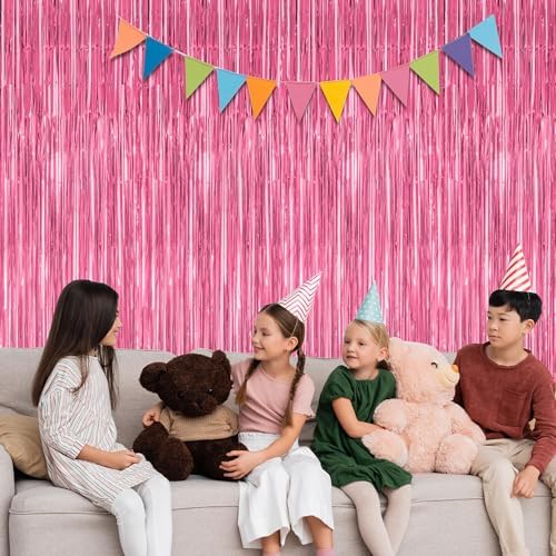 4 Pack Birthday Decorations, 3.28 FT x 7.05 FT Pink Backdrop, Metallic Happy Birthday Backdrop Fringe Curtains Party Streamer, Bachelorette Party Decorations Princes Birthday Valentines Party Decor - Image 6