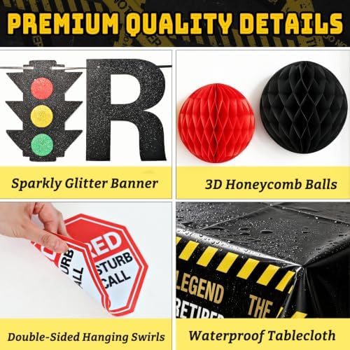 The Legend Has Retired Party Decorations, Funny Caution Warning Retirement Party Decorations Include Banner Tablecloth Hanging Swirls Honeycomb Balls Circle Garland for Coworker Boss Men Women Funny Warning Sign Theme Party Supplies - Image 4