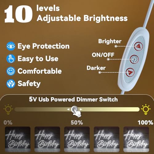 Happy Birthday Neon Sign for Wall Decor, LED Happy Birthday Light Up Sign, Dimmable LED Birthday Neon Light for Birthday Party Decorations Backdrop, White - Image 3