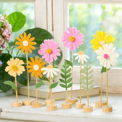 11 PCS Daisy Party Decorations with Wooden Base, Felt Flower Daisy - Image 5