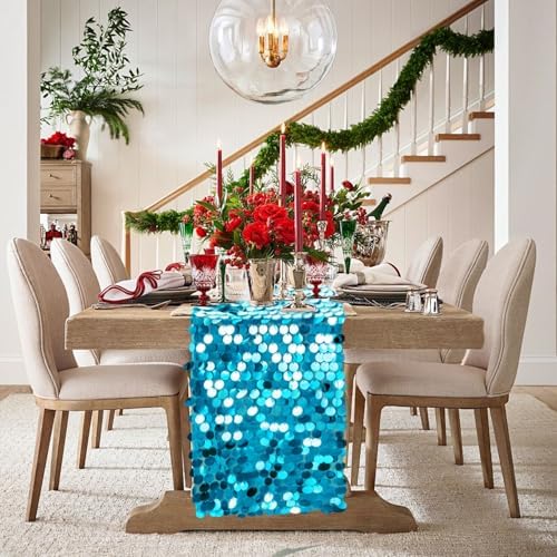 VHH Sequin Table Runner 12 x 108 inches Turquoise Table Runner, Glitter Runner for Party Wedding Birthday, Party Spring Easter Rustic, Birthday Supplies Decorations (1 Pack). - Image 2