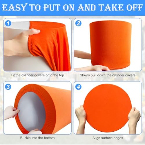 SaitiMade Set of 3 - Orange Cylinder Pedestal Stand Covers - Image 5