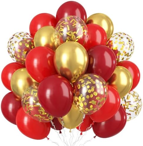 Dark Red and Gold Balloon, 60 Pack 12 Inch Latex Balloons by Togvu