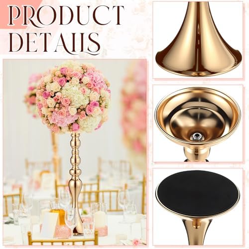 Sadnyy 2 Pcs Metal Flower Arrangements Stand Metal Wedding Centerpiece Stand Gold Vase Centerpiece Tall Table Decor Flower Vase for Wedding Reception Event Party Hotel Home Decor (16.9 Inch) - Image 3