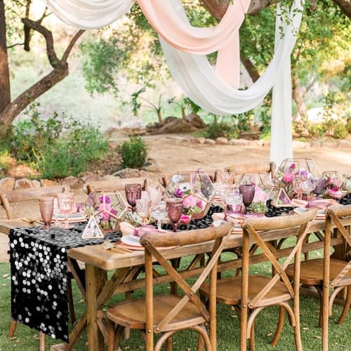 Pufogu 12 "x 108" Sequin Table Runner, Black Glitter Premium Big Sequin Table Runner, Rectangle Table Runners for Halloween, Christmas, Wedding Party, Birthday Party, Banquet Decor (1 Pack). - Image 6