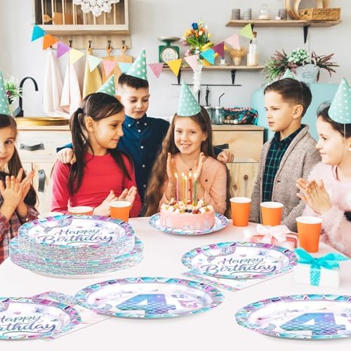 Greencian 96Pcs 4th Mermaid Birthday Party Decoration for Girls, Serve 24 - Image 4