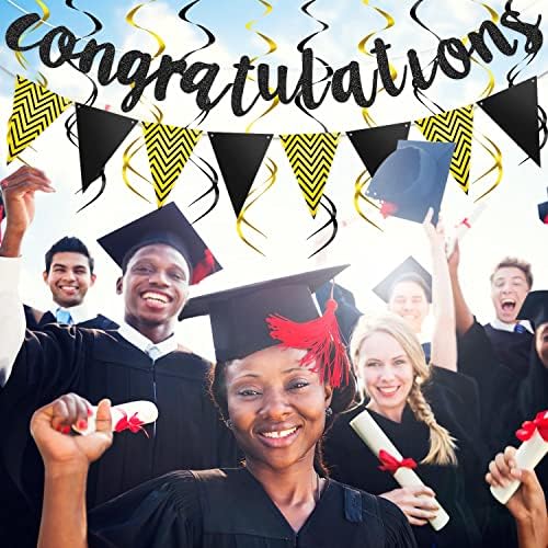 Outus Congratulations Banner with Triangle Flag 12 Swirls,Black, Gold - Image 4