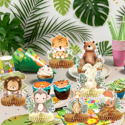 9Pcs Woodland Baby Shower Birthday Decorations Honeycomb Centerpieces, Forest Baby Shower Table Decorations Animals Birthday Party Table Centerpieces Toppers Decor - Image 6