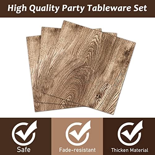 Wiooffen 96 Pcs Camping Wooden Tree Party Supplies Tableware Set Lumberjack Party Decorations Camp Hunting Themed Table Supplies Rustic Paper Plates Napkins Forks for 24 Guests - Image 4