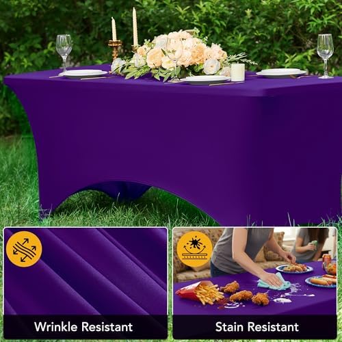 6-Pack Premium Purple Spandex Tablecloths for 8ft Rectangle Tables - Image 4