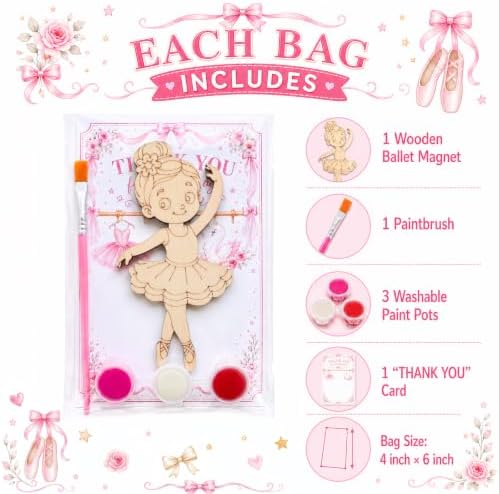 12 Pack Ballerina Party Favors, DIY Wooden Painting Magnet Craft Kits - Image 2