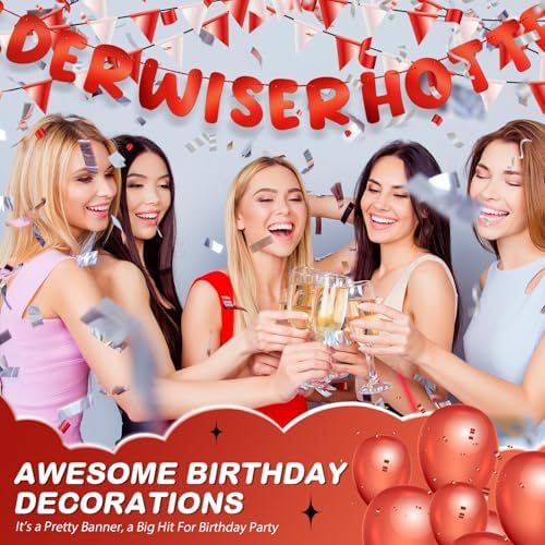 Fulmoon Older Wiser Hotter Banner Birthday sign, Bright Red - Image 5