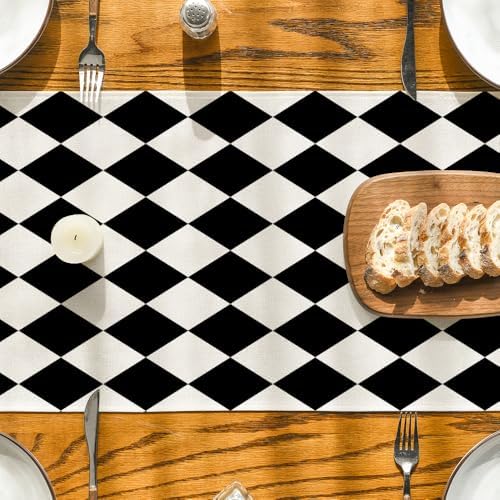Artoid Mode Diamond Plaid Black Table Runner, Seasonal Halloween Party Kitchen Dining Table Decoration for Home Party Decor 13x60 Inch - Image 3