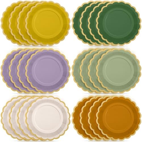 48 Pcs Nature Wedding Color Paper Plates 9 Inch Scalloped by Tiangrid