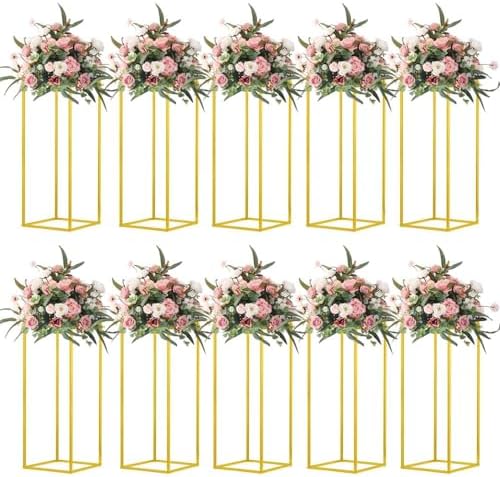 23.6inch 10 pcs Column Vases Gold Centerpieces for Table Metal Flower Stand Gold Wedding Centerpieces for Tables Party Floral Stands for Flowers by MEISHAONV