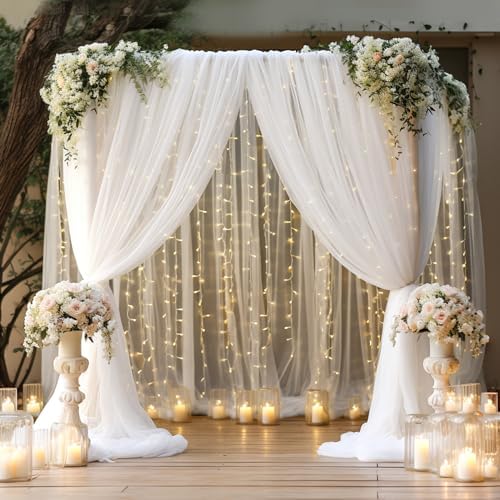 30x10ft White Tulle Backdrop Curtain with Lights String for Parites, Sheer Photo Backdrop Curtains with Lights for Wedding Backdrop Ceremony Reception Bridal Shower Baby Shower Birthday Party - Image 6