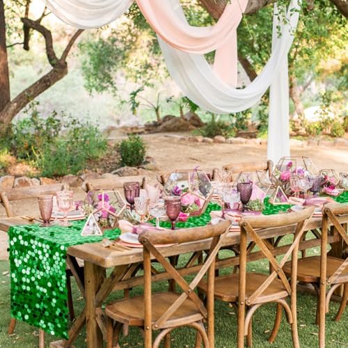 Pufogu 12 x 108 Inch Sequin Table Runner,Grass Green Glitter Premium Big Sequin Table Runner, Rectangle Table Runners for Halloween, Christmas, Wedding Party, Birthday Party, Banquet Decor (1 Pack). - Image 6
