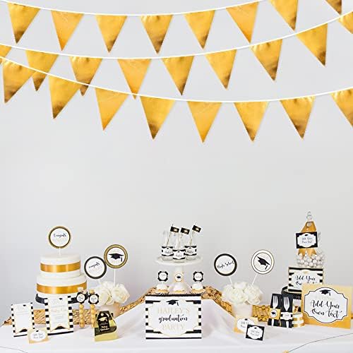 Gold Party Decorations Metallic Fabric Triangle Pennant Banner Gold Flag Bunting Garland for Graduation Birthday Wedding Anniversary Bridal Shower Bachelorette Engagement Hen Party Decoration Supplies - Image 6