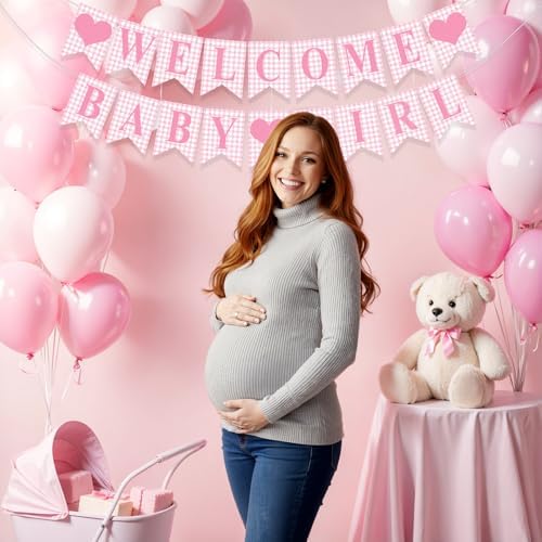 Hahafelt Welcome Baby Girl Banner for Baby Shower Decorations, Pink - Image 6