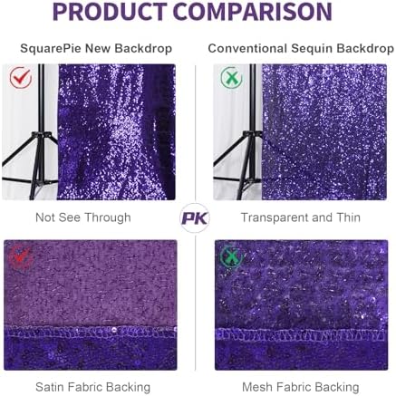SquarePie 8x10ft Purple Sequin Backdrop, High Density Non-Transparent Glitter Curtain for Photography, Birthday, Wedding Party Decorations, Thick Solid Background with 4" Rod Pocket, 1 Panel - Image 7