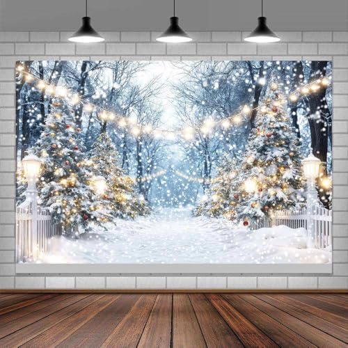 Winter Snowy Scene Forest Scene Backdrop Christmas Wonderland Snowflake Xmas Trees Landscape Photography Background for Family Holiday Party Decorations Banner Photo Studio Prop 10X8FT - Image 5