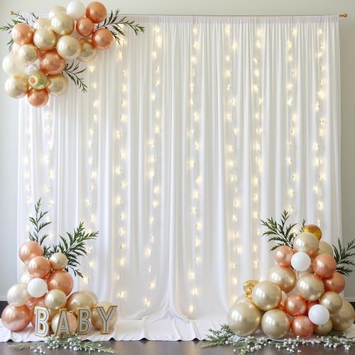 White Backdrop Curtains with Lights for Parties,10x10FT Wrinkle Free Wedding Photo Backdrop Curatin Drapes Fabric for Baby Shower Birthday Ceremony Reception Home Party Decorations-5ft x 10ft,2 Panels - Image 6