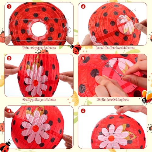 Panelee 12 Pcs Ladybug Party Decorations Paper Lanterns 8 Inch Hanging Round Paper Lanterns for Holiday Party Decorations Supplies Indoor Outdoor - Image 3
