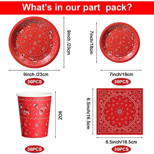 Tegeme 123 Pcs Western Cowboy Party Tableware Set for 30 Guests, Red - Image 3