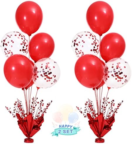 2 Set Red Balloon Centerpieces for Tables Red Balloons Stand Kit for Birthday Party Graduation Baby Shower Valentine's Day Wedding Prom Cake Retirement Table Top Decorations by Suppromo