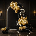 144 Pcs Large Black and Gold Balloons with 9.8ft Light Strip by Sonwyoung