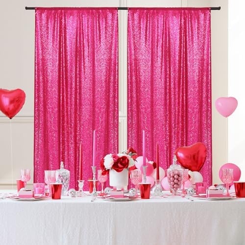 PartyDelight Hot Pink Sequin Backdrop Curtains 5x10ft 2 Panels - Image 4